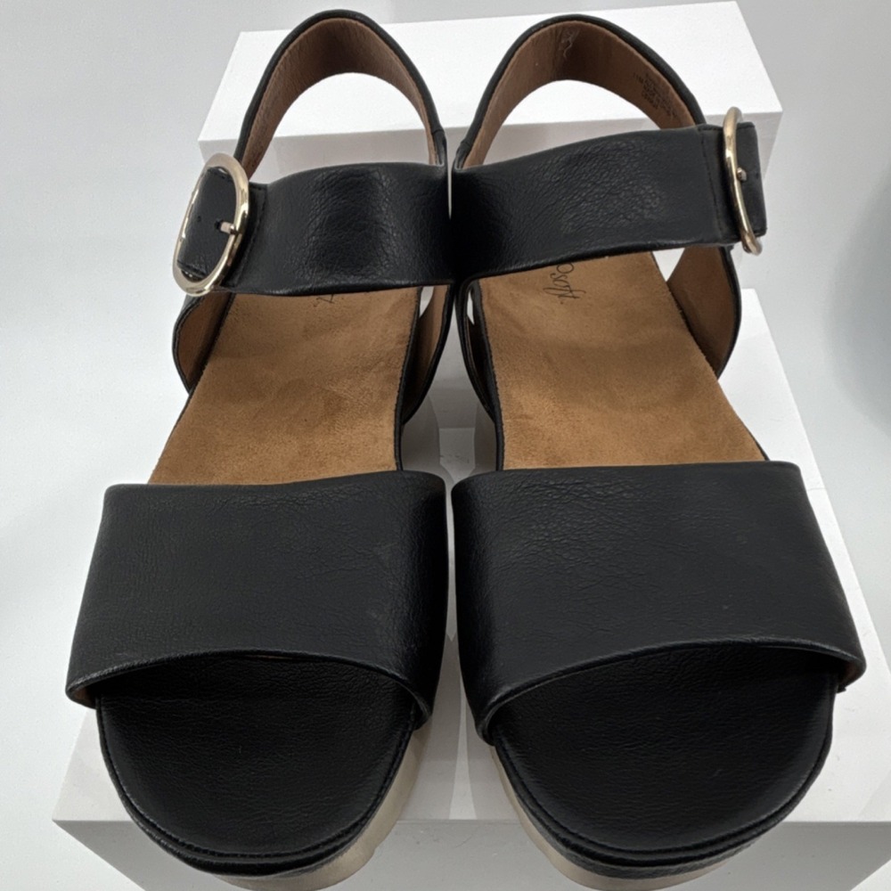 Eurosoft by Sofft Women's 11 Black Strappy Buckle Wedge Platform Sandals Casual - Picture 5 of 10